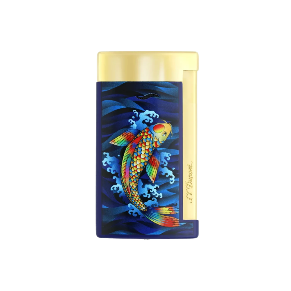 BRIQUET ST DUPONT SLIM 7 DORÉ KOI FISH BLEU KOI FISH – Image 2