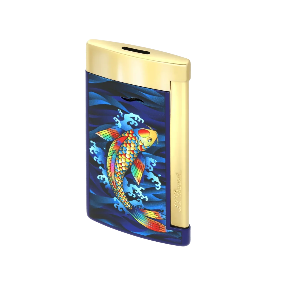 BRIQUET ST DUPONT SLIM 7 DORÉ KOI FISH BLEU KOI FISH